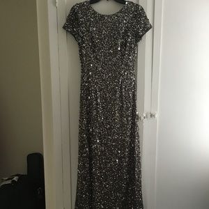 Scoop back Grey Sequin Adriana Papell gown